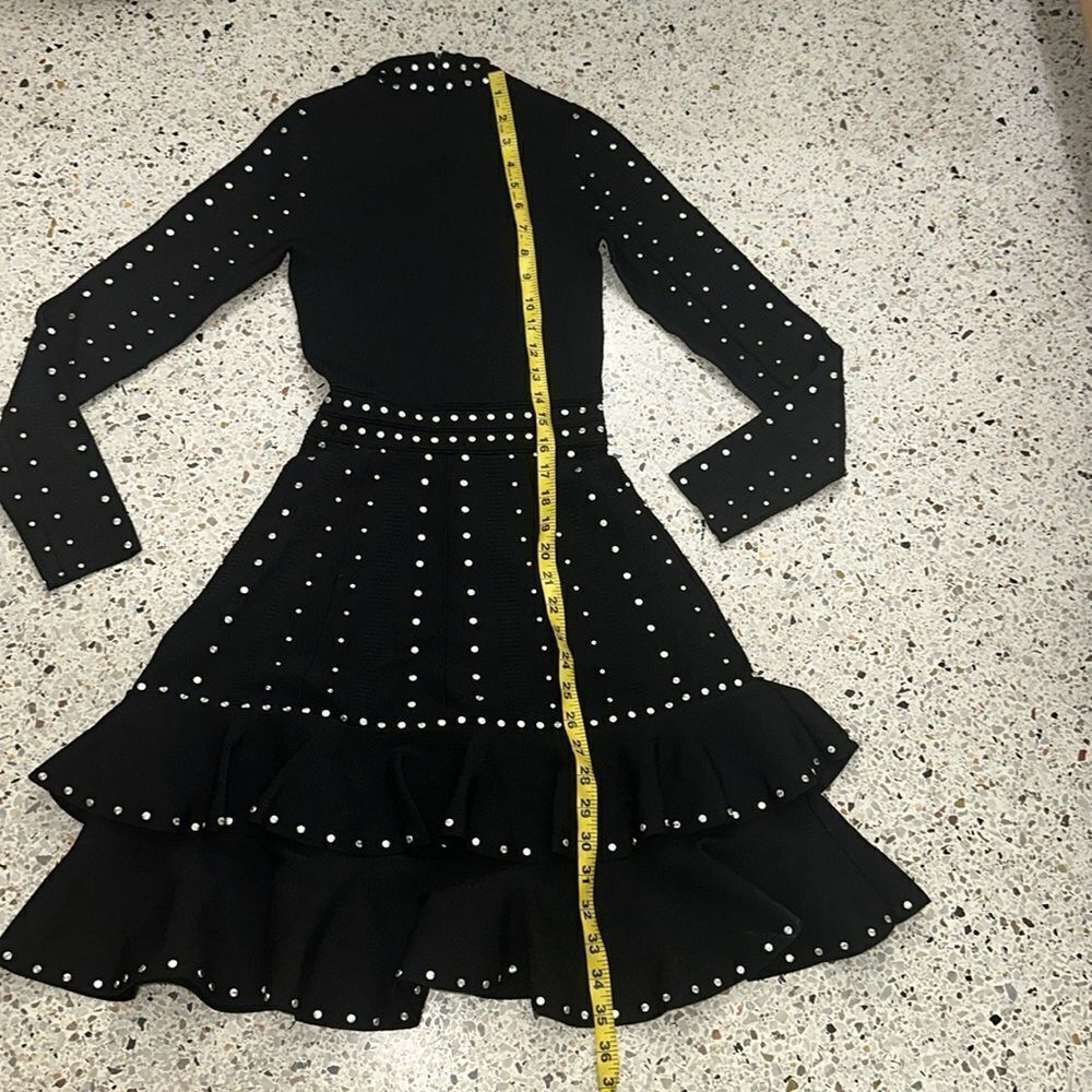 Sandro black silver knit studded mini dress tiered Asya 34 - Picture 10 of 11